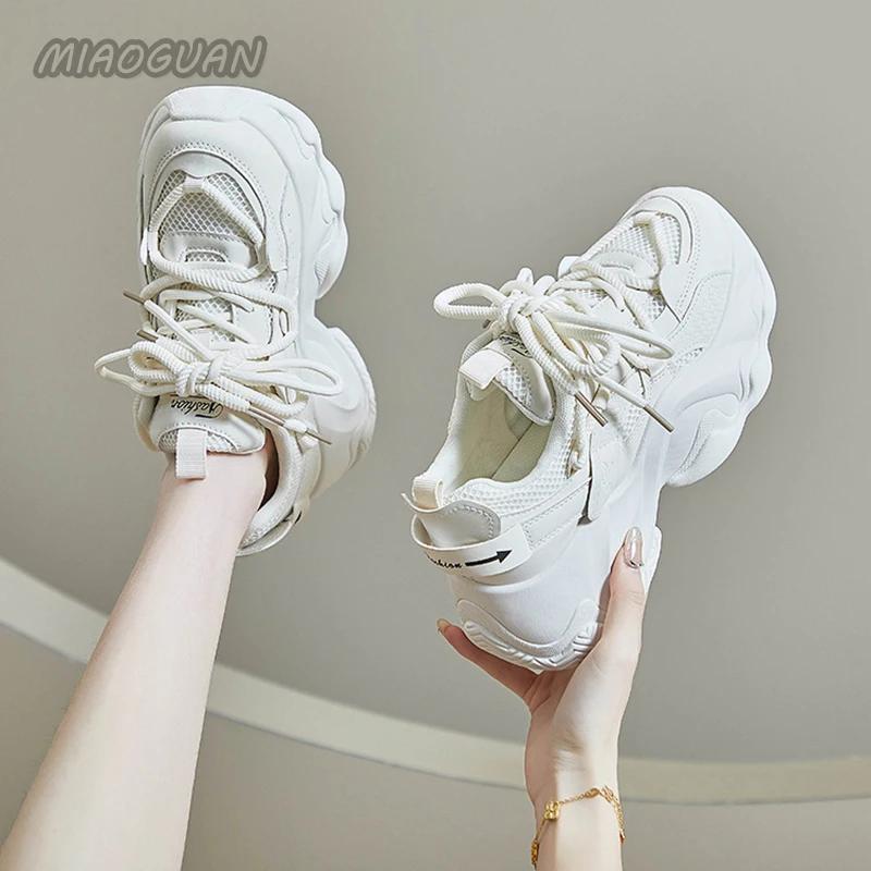 Fashion Women's Platform Sneakers New Spring Autumn Casual Chunky Women Vulcanized Shoes Beige Black Lace Up Sport Tennis Zapatillas