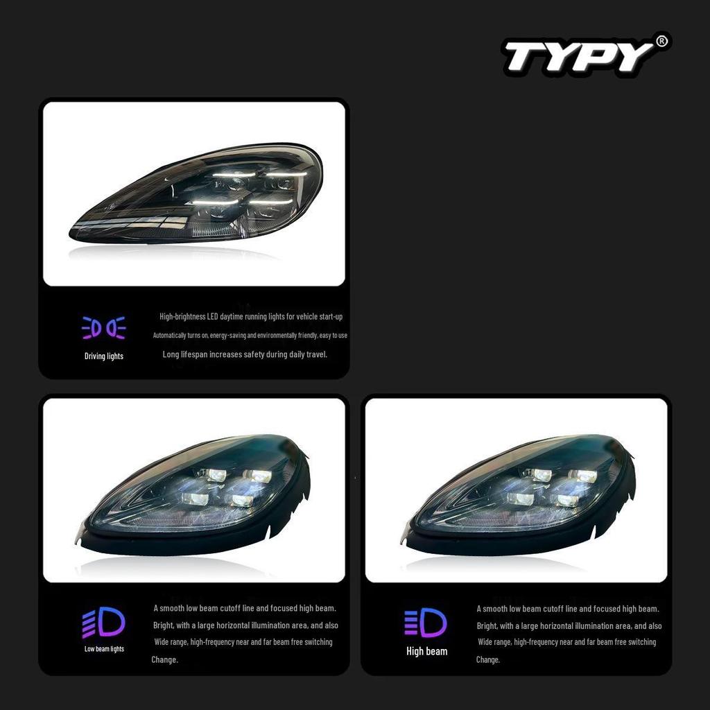 14-22 Porsche Macan Headlight Assembly: New Four-Eye Matrix Front Lights with Daytime Running Feature