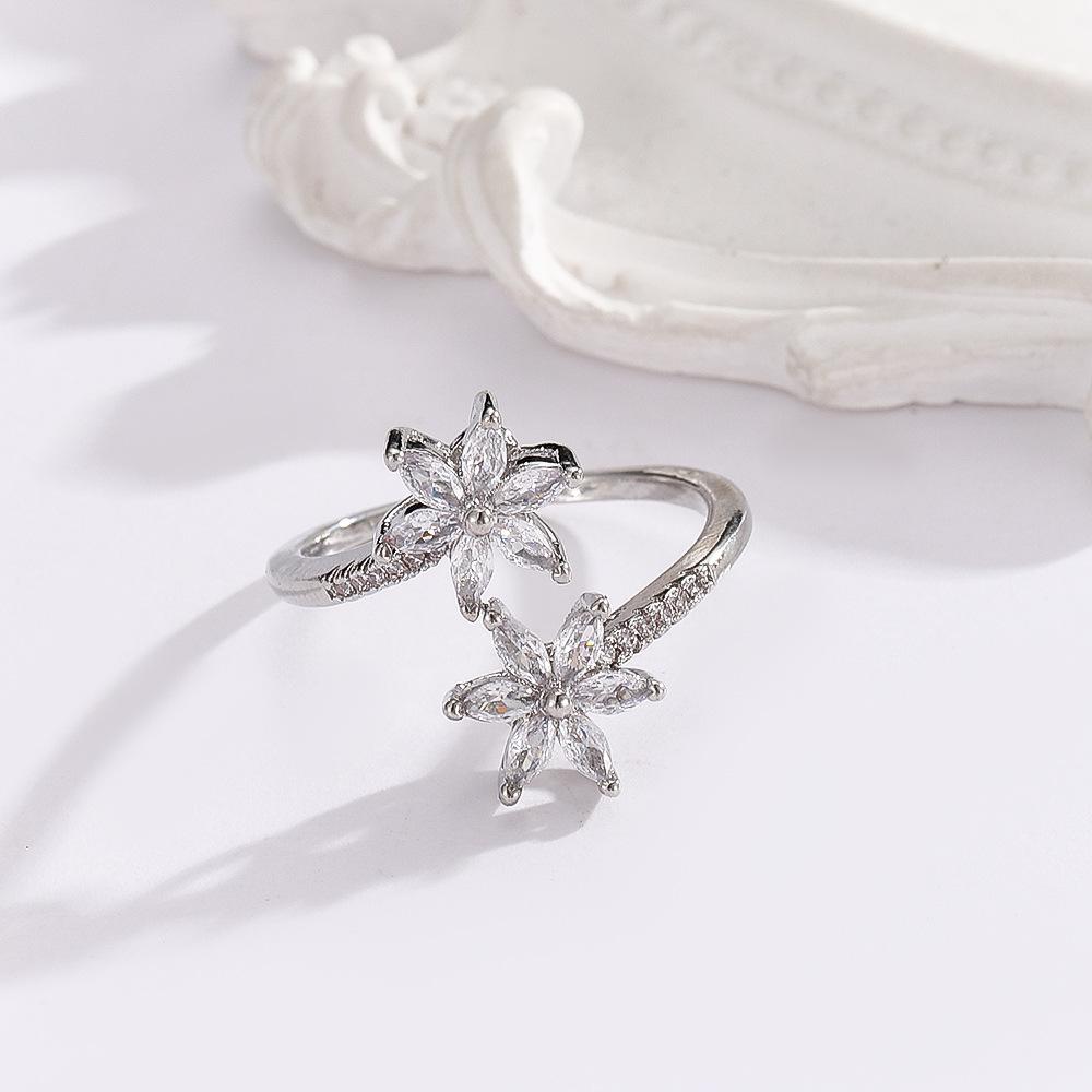 Charm-In 1pc Cubic Zirconia Flower Decor Wrap Ring Copper Jewelry Valentines