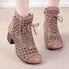 Fashion GKTINOO 2025 Summer Ankle Boots Genuine Leather Shoes Women Mid Heels Sandals Side Zip Boots Cutout Breathable Mujer Zapatos