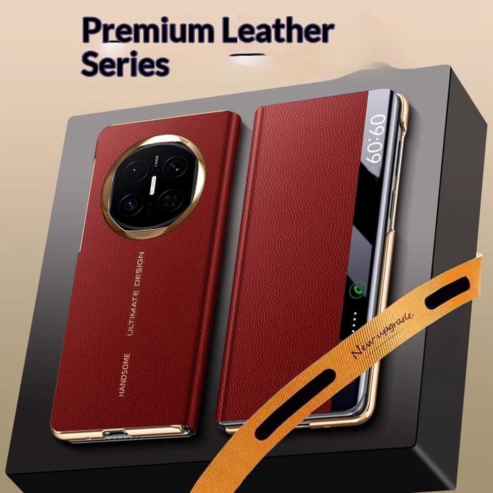 Für Huawei Mate X7 Hülle Litschi-Textur Leder Smart View Flip-Handyhülle Vollschutz Auto Sleep Wake