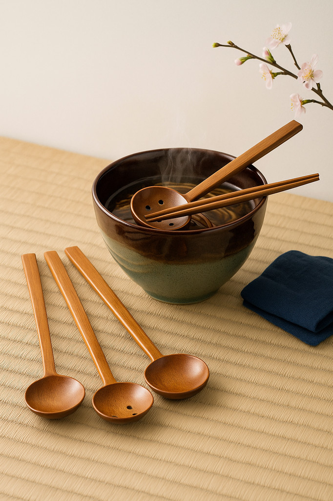 4Pcs Wooden Spoon Ramen Soup Spoon Ladle Japanese Kitchen Spoons Long Handle Restaurant Dinner Serving Spoon Set Wood Tableware