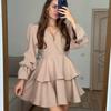 2025 Autumn V-Neck Ruffled Short Dress for Women: European & American Style