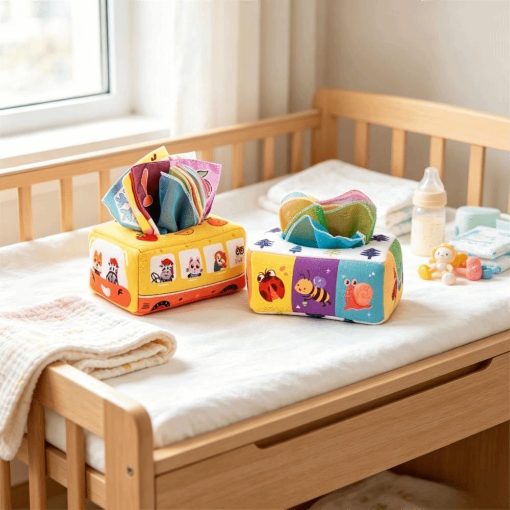 Crinkle Cloth Tissue Box Toys Educational Infant Pull Along Baby Montessori Boxes  Infant