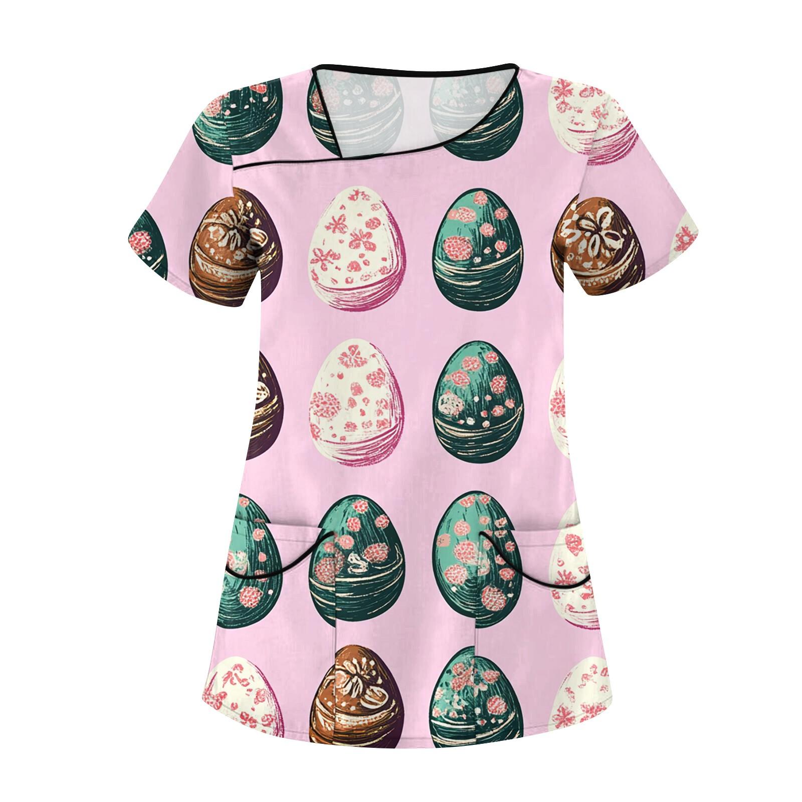 

Женская повседневная рабочая одежда с короткими рукавами и наклонным воротником с принтом и двойными карманами XXL розовый