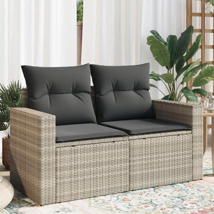 VidaXL Canapé de Jardin 2 Places et Coussins, Siège avec Housse, Meuble de Terrasse Patio Balcon Extérieur, Gris Clair 366195