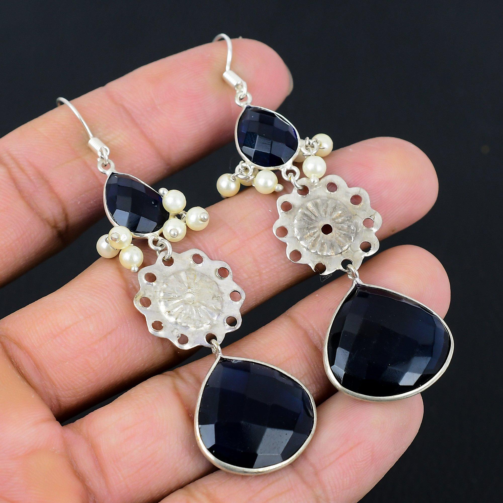 

London Blue Topaz Gemstone Dangle Drop Boho Earrings Jewelry 925 Sterling Silver