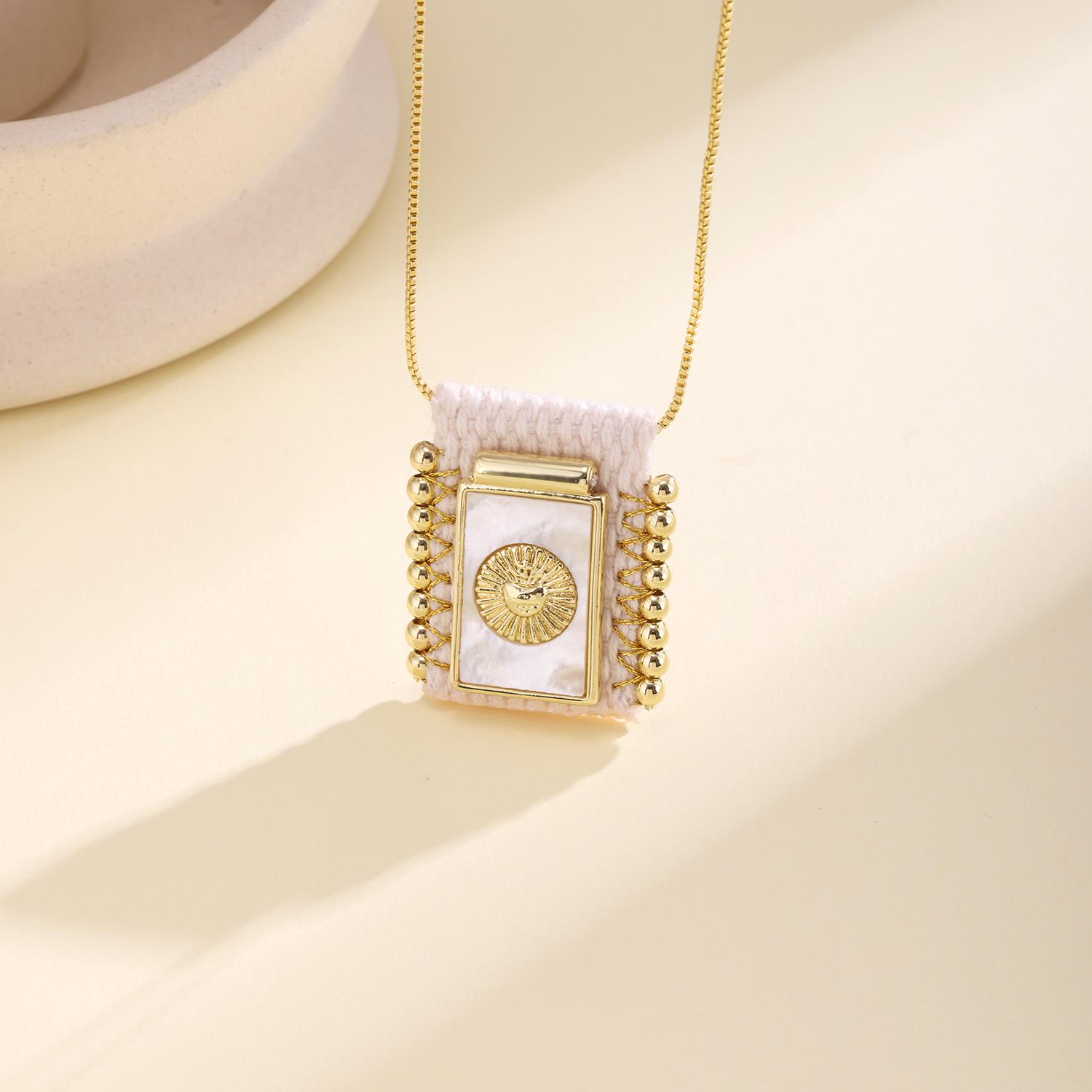 

Nidin New Popular Catholic Religious Charms Beige Braided Choker Copper Neck Medal Cross Heart Shell Pendant Necklace For Women