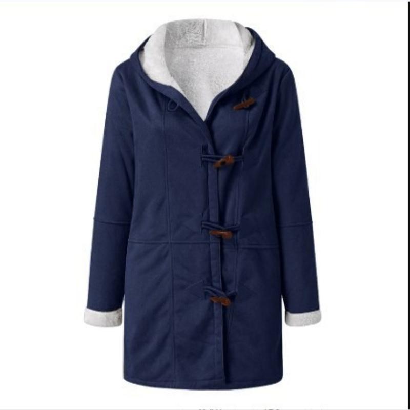 Coats Women Thick Hooded Coat Pockets Single Breasted Full Sleeve Splice Jackets Warm Casual Blend Regular Autumn Winter