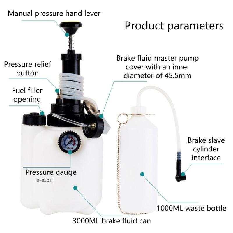 Brake Bleeding Tool 3L Capacity with 4 Universal Connector Ergonomic Design Fluid Evacuators for DIY Auto Maintenance