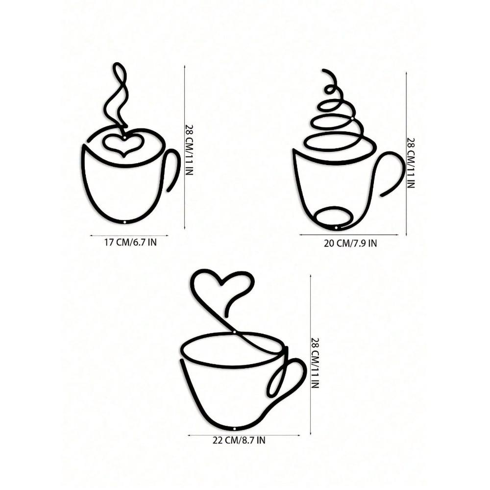 

Modern Black Metal Coffee Cup Wall Decor 3pcs, Christmas Sculpture for Living Room, Holiday Home Decoration TY3718