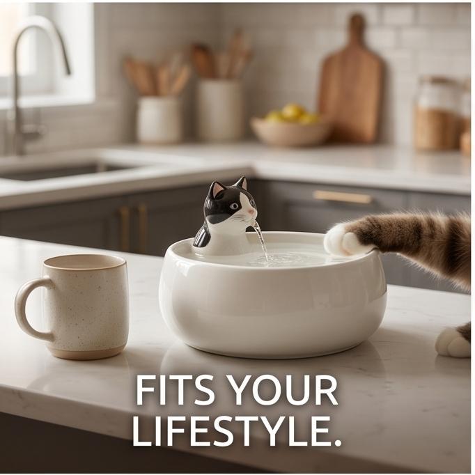 Ceramic Automatic Pet Water Fountain, 1L/1.5L Filtered Circulating Bowl for Cats & Dogs, Durable Easy-Clean for Indoor Home Use