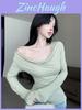 Oversize V Neck T Shirt For Women With Chain Detail In Green For Fall