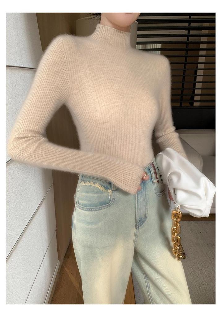 Women's Seamless Cashmere Slimming Sweater - Soft, Skin-Friendly Half-High Neck for Autumn/Winter
