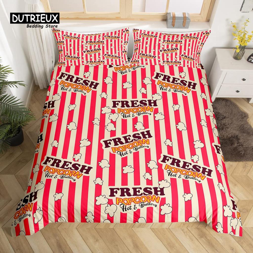 Popcorn Duvet Cover Movie Theater Food Bedding Set Microfiber Cinema Poster Comforter Cover Twin Full For Kids Teens Room Decor