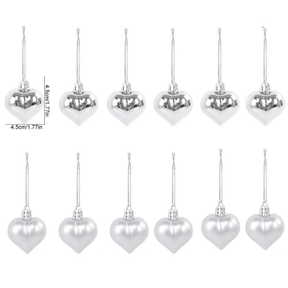 12Pcs Plastic Heart Shape Christmas Ball Bright Christmas Pendants  for Home