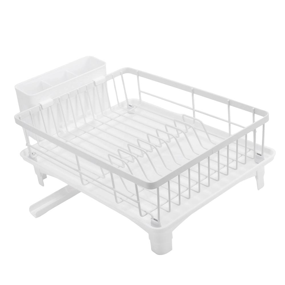 White/Black Dish Drainer Iron Utensil Dish Rack Dish Rack With Drainboard  Countertop Storage