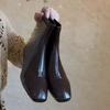 Cowhide Version Retro Simple Thin Boots Rear Zipper Square Head Temperament Wedge 2.5cm Short Boots Thin Elastic Boots