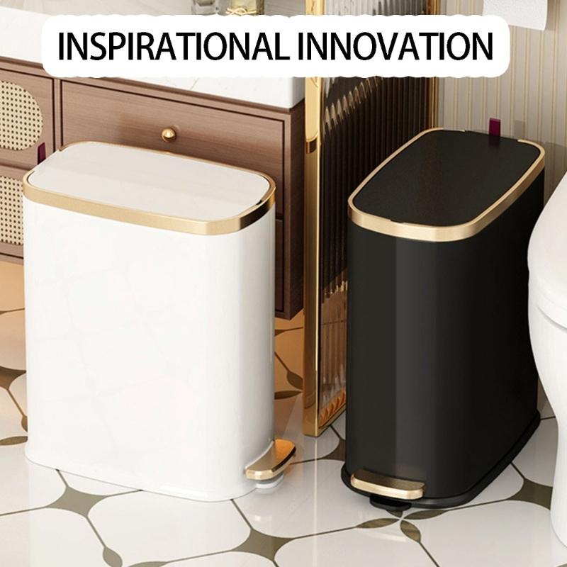 Easy Clean Trash Can Food Grade Stainless Steel Including Quiet Close Lid and Foot Pedal Operations