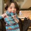 Fair Island Style Retro Blue Knitted Scarf Female Winter Korean Atmosphere Student Thickened Warm Scarf