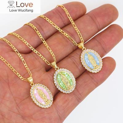 Luxus Micro Pave Zirkonia Rosa Blau Grün Emaille Muschel Jungfrau Maria Anhänger Halskette für Frauen Party Hochzeit Schmuck