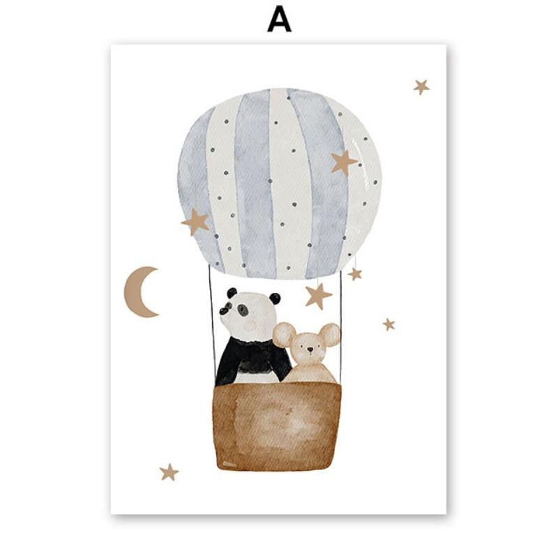 Boho Cartoon Bear Hedgehog Mouse Balloon Leaf Posters Art Prints Canvas Painting Wall Picture For Baby Kids Room Home Decoration