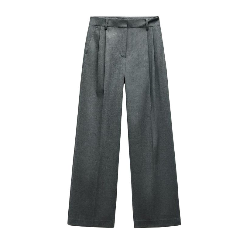 Lapel Long Sleeves with Padded Shoulder Double Breasted Suit Outwear 2129095 Pleated High Waist Wide Leg Pants 2125095