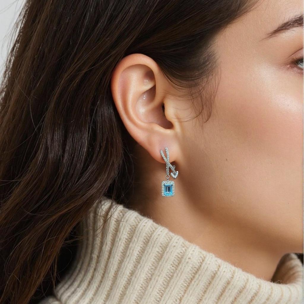 S925 Sterling Silver Natural Colored Treasure, Sugar Cube Stud Earrings, Ear Jewelry Gifts, Light Luxury, Elegant Niche Temperament, High-End Earrings