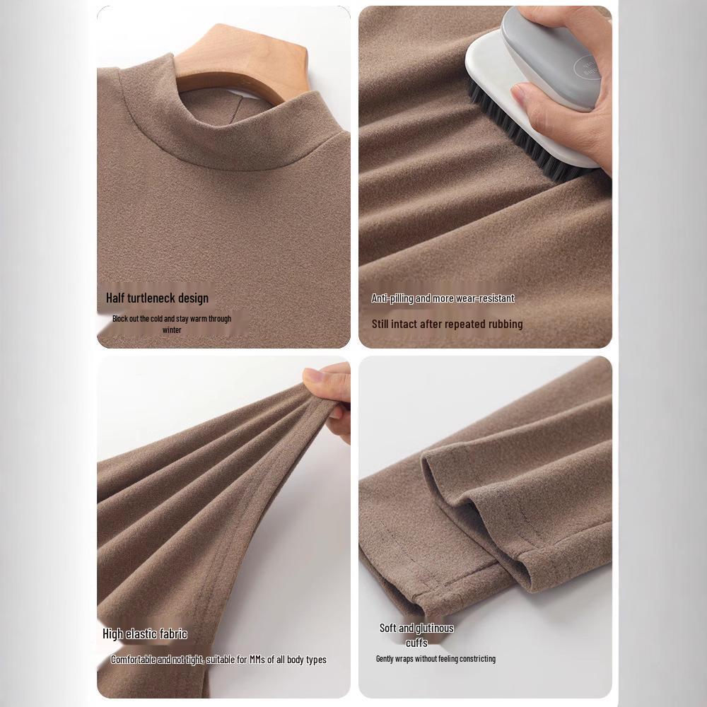 Women's Fleece-Lined Slim Fit Knit Top - Half High Neck Long Sleeve for Spring, Autumn, Winter 2024