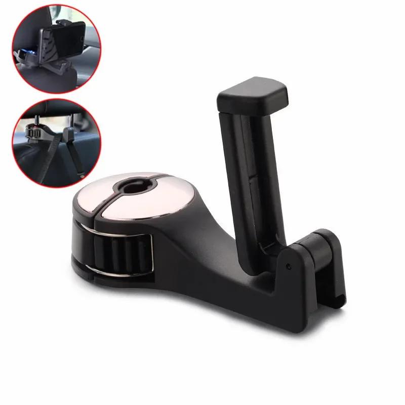 3 in 1 Car Back Seat Headrest Hook Mobile Phone Holder for Bag Purse Cloth Grocery Storage Hook Phone Holder Auto Fastener Clip