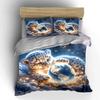 Snow Leopard with Glowing Earth Bedding Duvet Cover Set  (1*Duvet Cover 2*Pillowcases, without duvet insert)