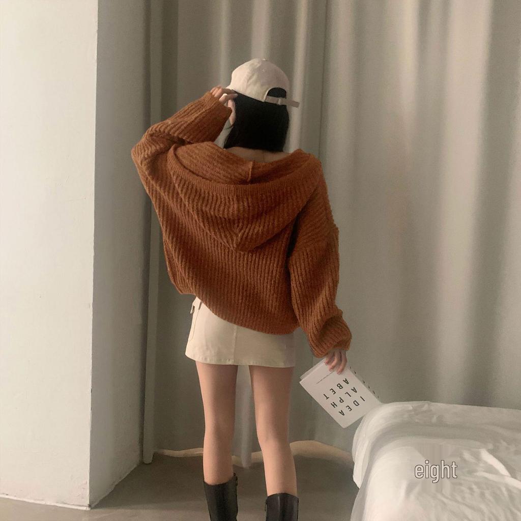 Women's Korean Style Double Zipper Hooded Cardigan – Long Sleeve, Loose Knit Sweater for Autumn/Winter