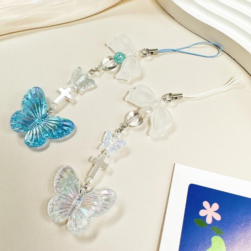 Elegant Butterfly Phone Lanyard Multipurpose Phone Charm Ornament Acrylic Pendant Mobile Accessory for Women Daily Use