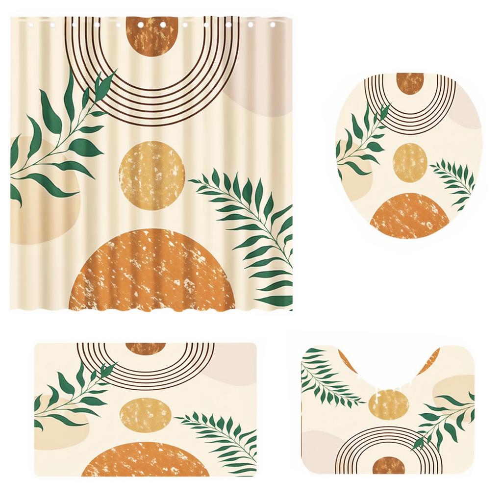 Shower Curtain Set Mid Century Curtains Bathroom Set Non-Slip Bohemian Style Set Decor Floor Rug Bath Mats Toilet Lid Cover