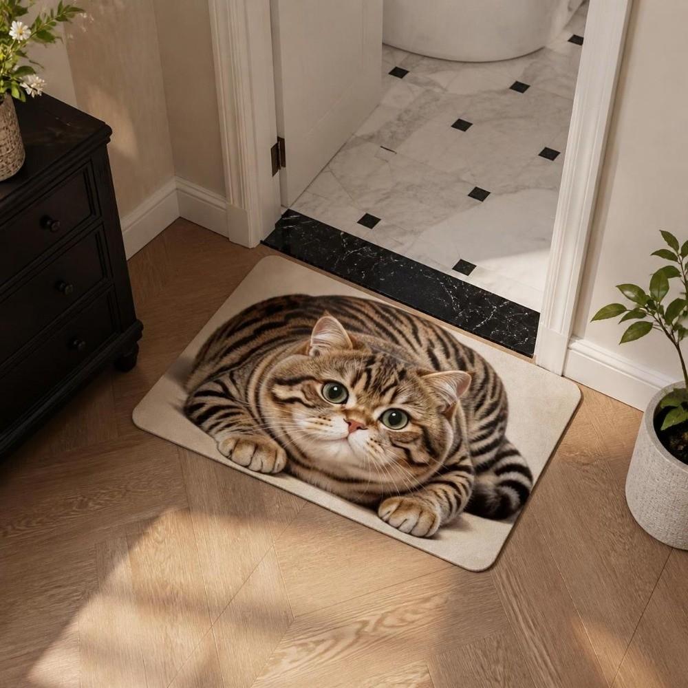 Absorbent Entryway Rug Diatomite Pet Floor Mat Practical Cat Print Doormat Hallway
