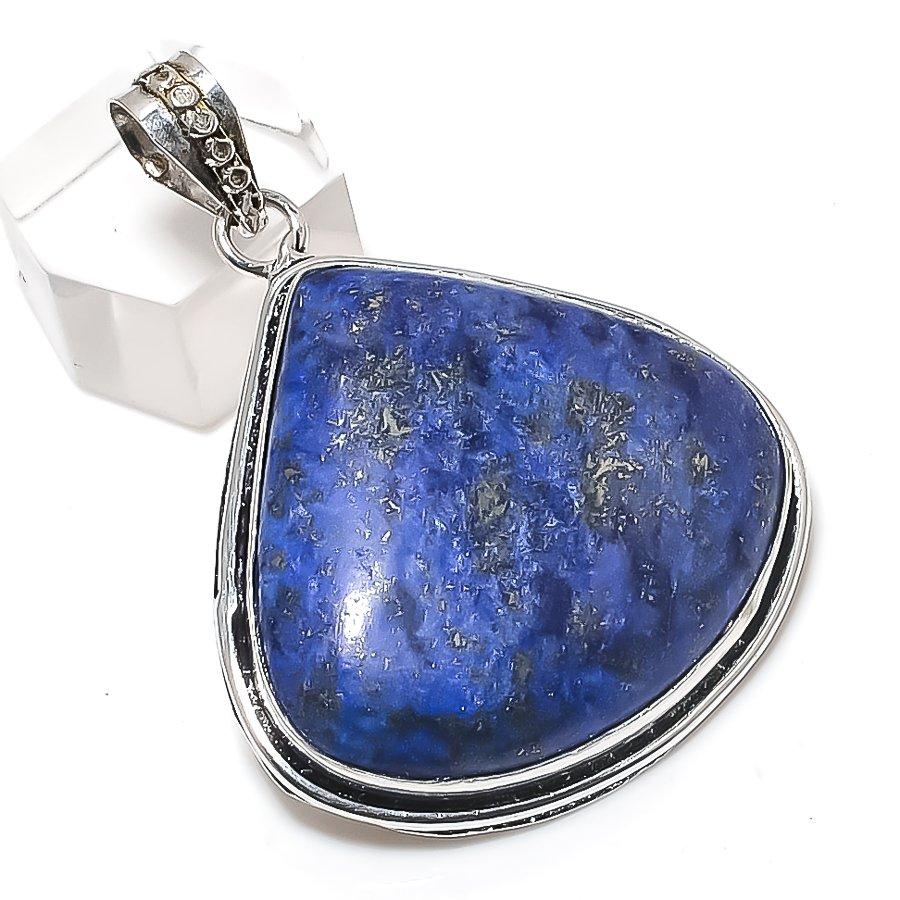 Natural Lapis Lazuli Gemstone 925 Sterling Silver Jewelry Pendant 2.13" D0t74
