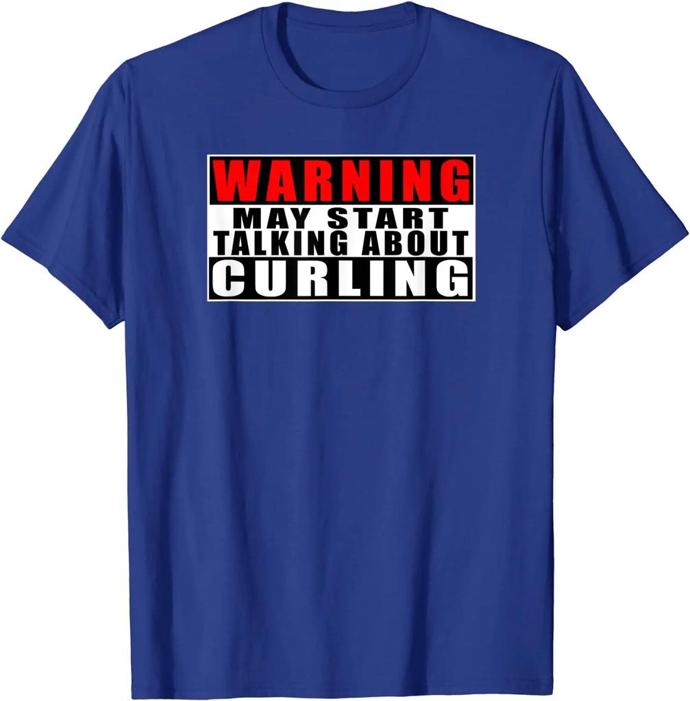 Warning May Start Talking about Curling Funny Sport TShirt Premium Cotton Short Sleeve ONeck Mens T Shirt New S3XL