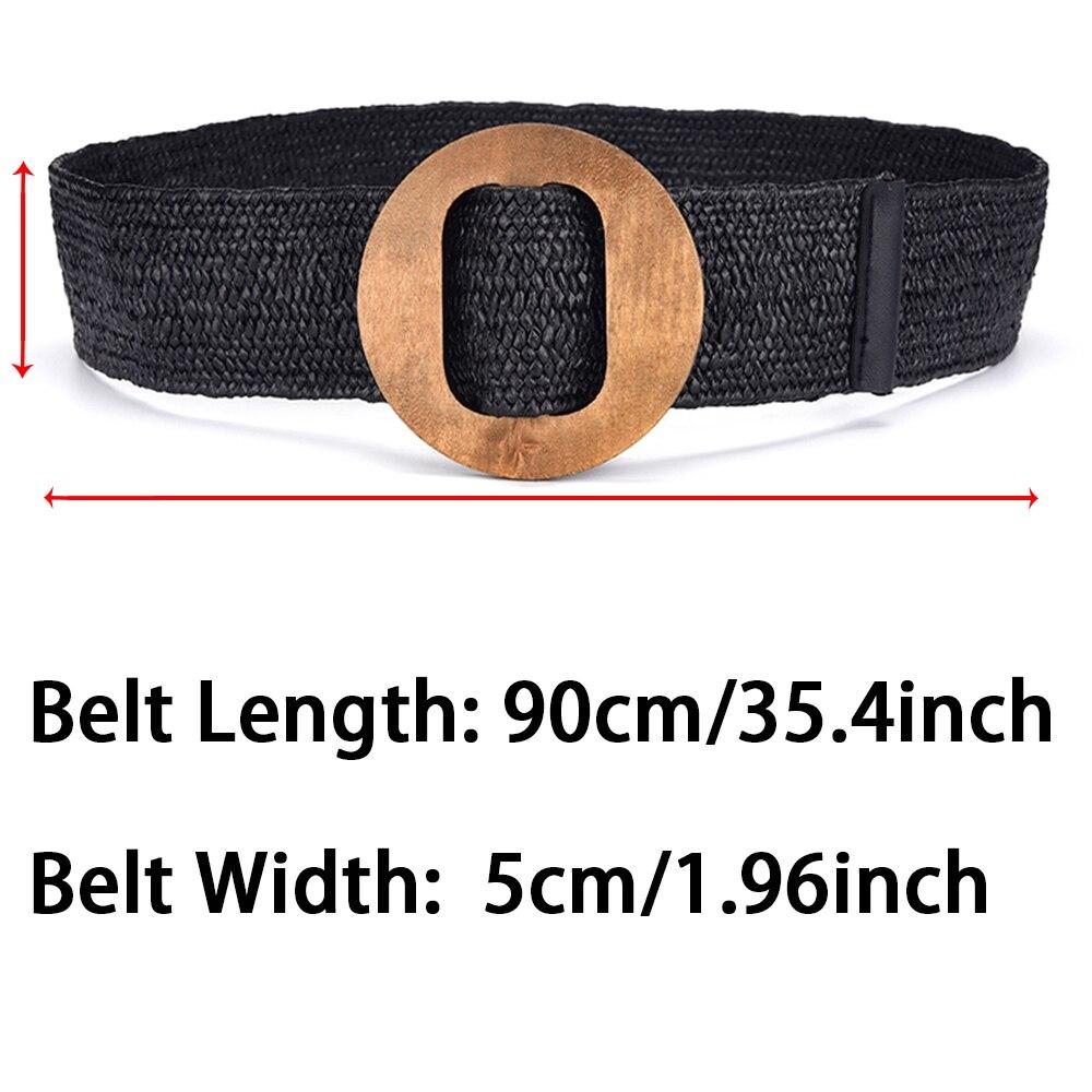 Women's Belt Elastic Woven Wide Belt PP Grass Waist Seal Wood Round Buckle Belt Fashion Ethnic Style Paired with Coat Skirt Belt