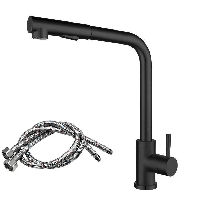 

Черный выдвижной кухонный кран из нержавеющей стали для смешивания холодной и горячей воды с двумя насадками для выпуска воды чёрный