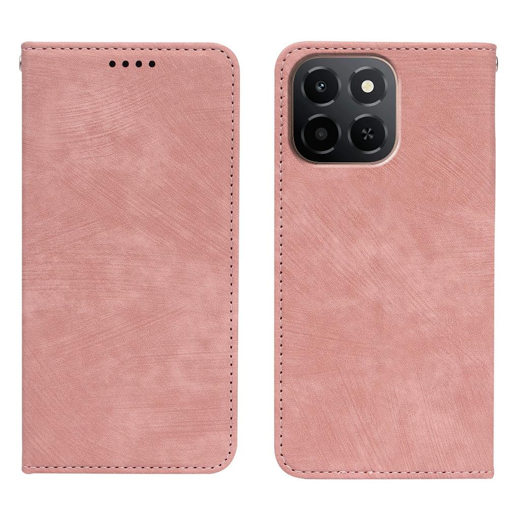 For Honor X6c 4G Case Strong Magnetic Leather Wallet Phone Cover with Striped Texture