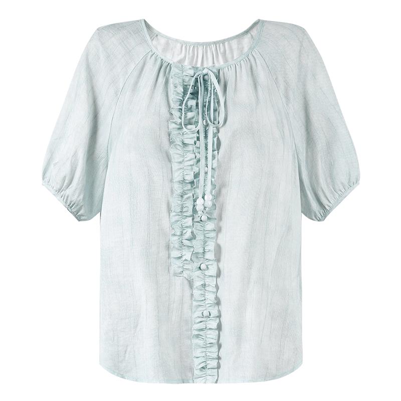 Women s Round Neck Puff Sleeve Blouse XL