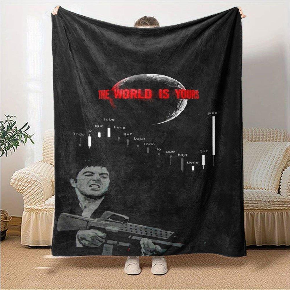 1pc Scarface-Inspired Flannel Blanket - Soft Cozy All-Season Throw for Bedroom, Sofa, Camping, Travel - Perfect Gift for Movie FansB74