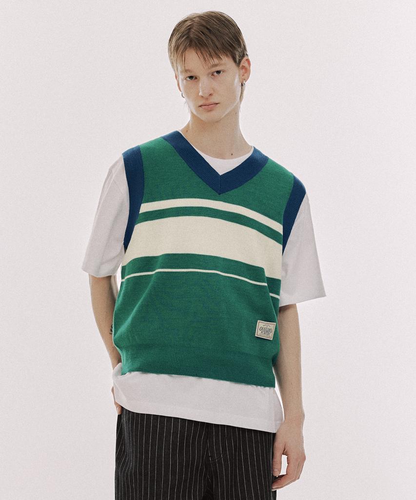 Oioi Collection Colored Stripe Knit Vest_Green
