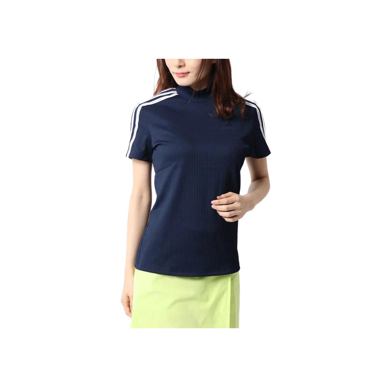 

Adidas X Golf Коллаборация Удобная Футболка с тремя полосками, полувысоким воротником и коротким рукавом Женские футболки Темно-синий FJ2454 S