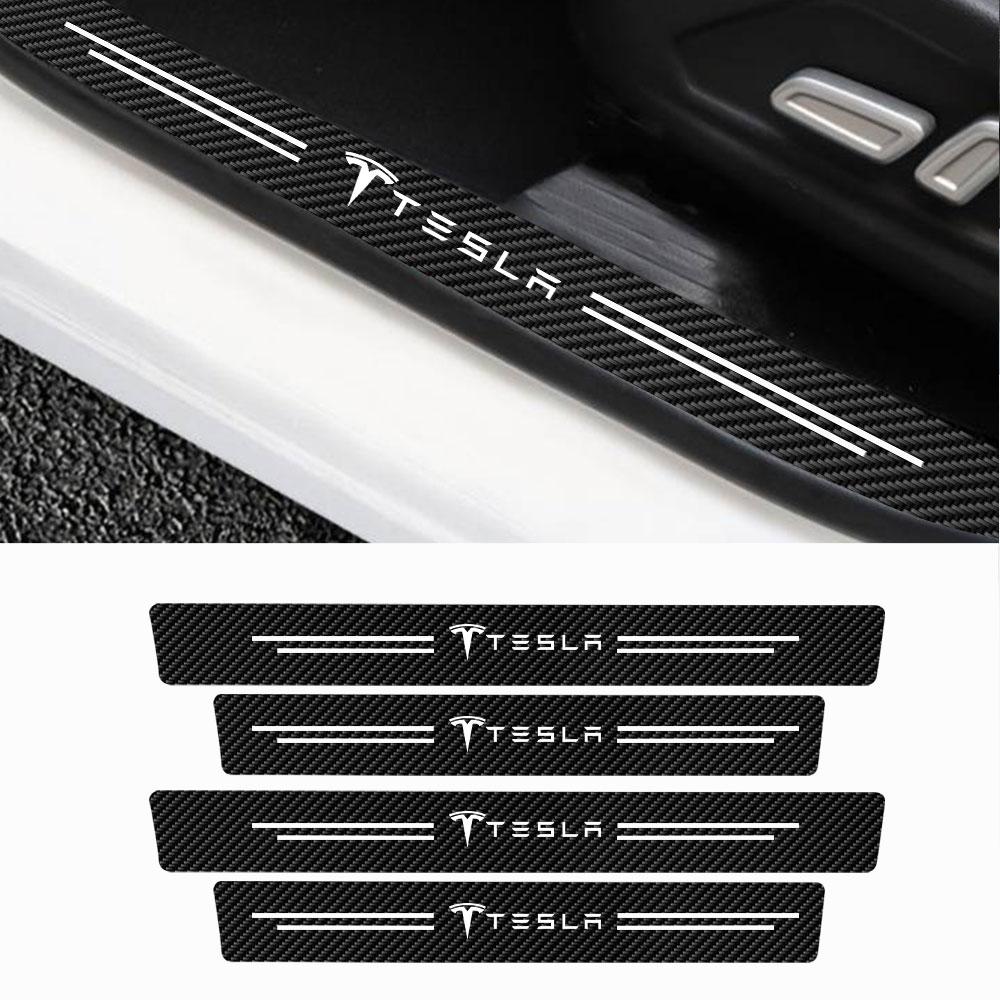 Car Threshold Strip Stickers Auto Door Sill Anti-Scratch Protector Sticker Accessories For Tesla Model 3 Y S Roadster Cybertruck
