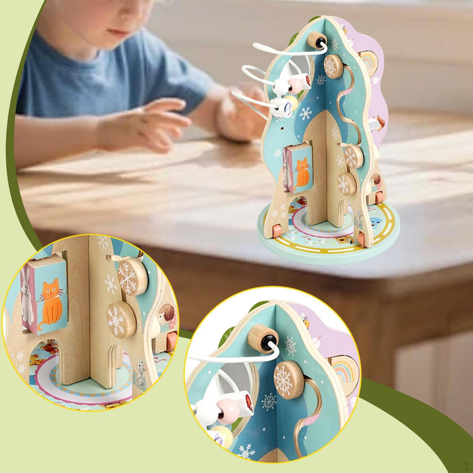 

Wooden Activity Center with Bead Maze, Rotating Gear, Learning Toy Portable Educational Sensory
