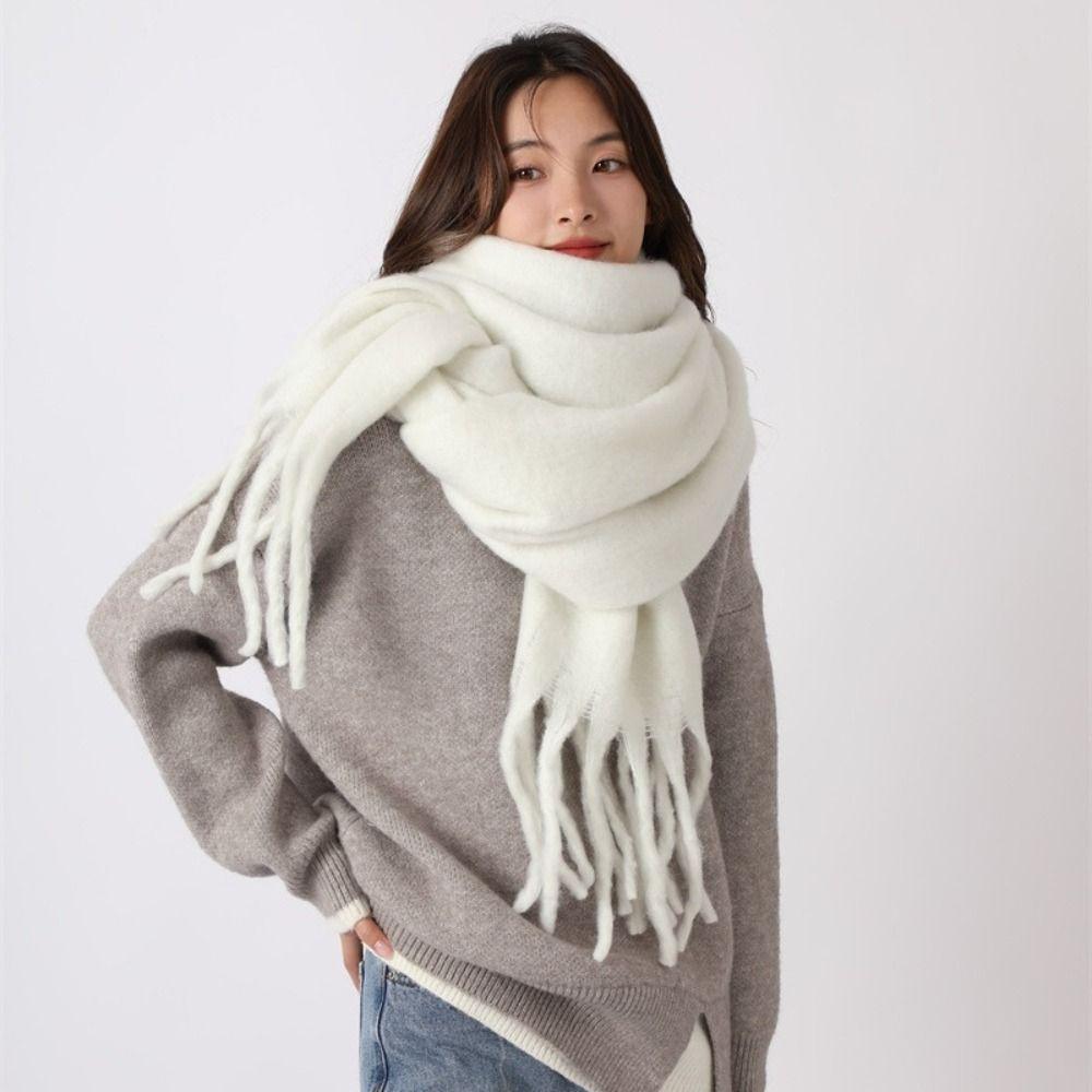 Tassel Plaid Wool Scarf Plush Long Shawl Retro Winter Cashmere Scarves  Autumn Winter