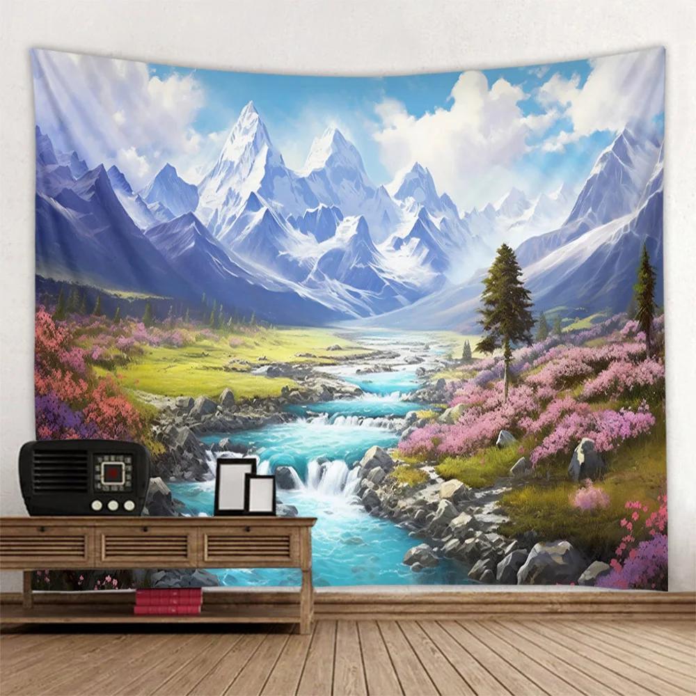 Landscape Oil Painting Tapestry Forest, Peacock, Castle, Dreamy Wall Hanging Cloth, Starry Sky Sunrise, Home Art Decoration