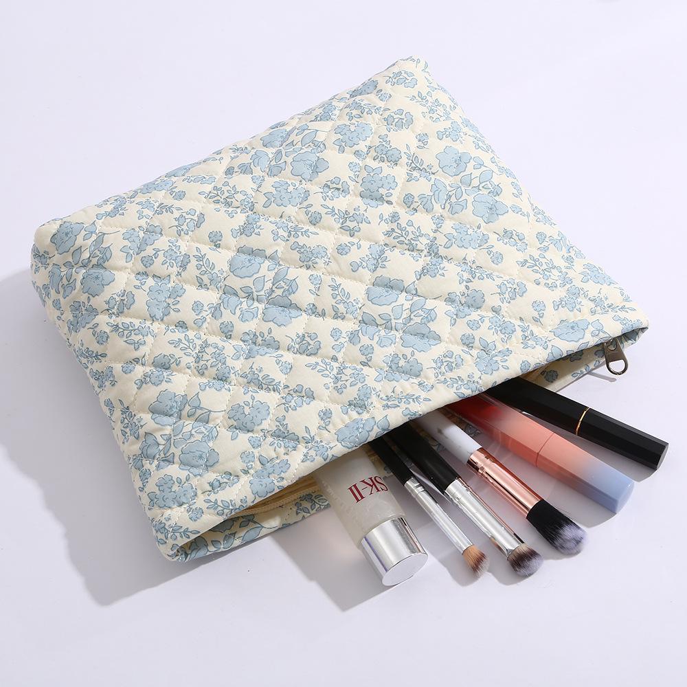 Cotton Floral Quilted Women's Cosmetic Bag for Lipsticks, Earphones, and Cables