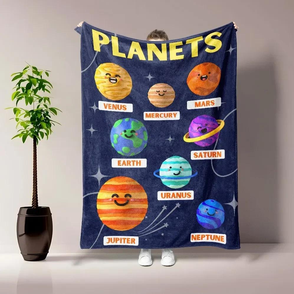 HD-bedruckte dünne Flanelldecke mit Cartoon-Figur Planeten. Ganzjahresgebrauch für Sofa, Betten, Wohnzimmer, Reise-Picknickdecke